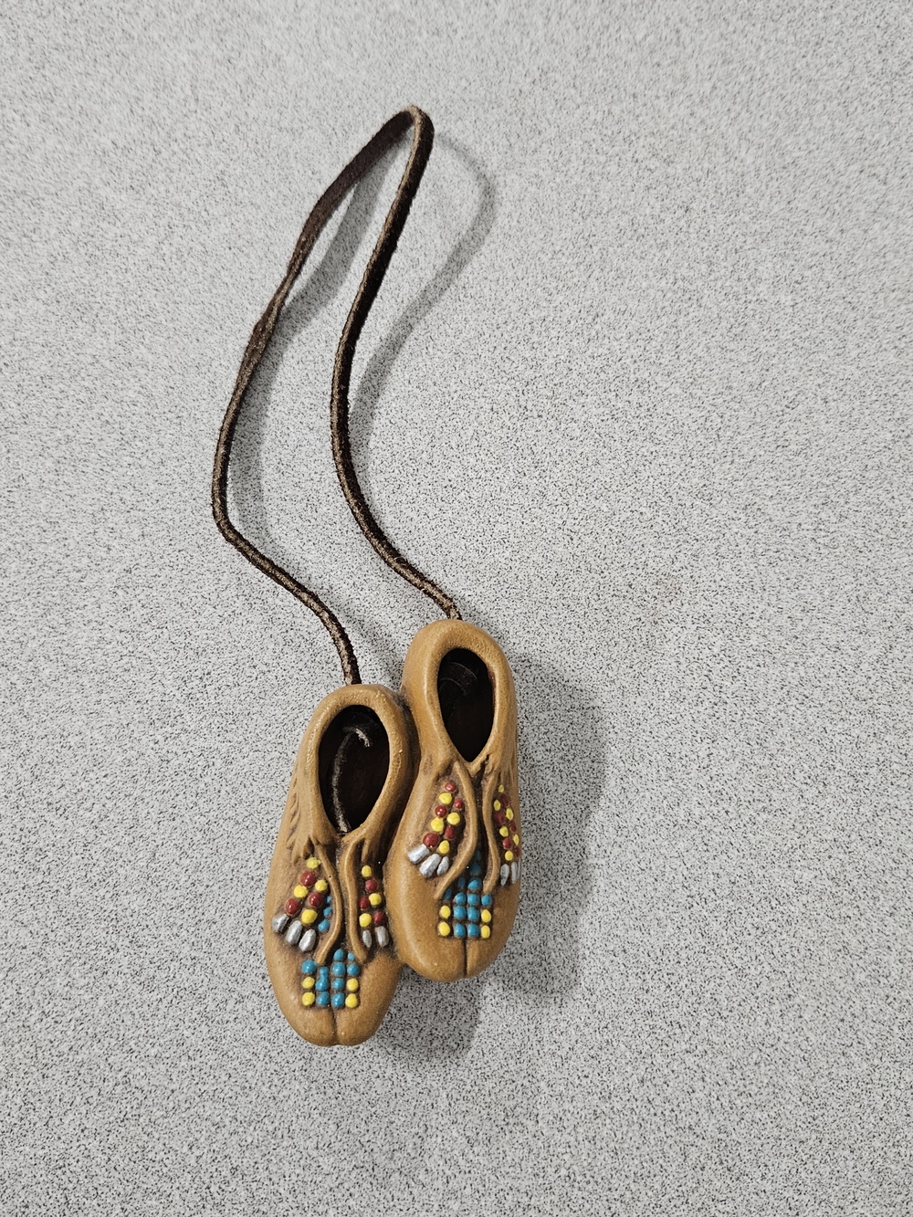 Beaded Ceramic Clog Hanging Decor - Brown with Turquoise & Red Accents (II-2)